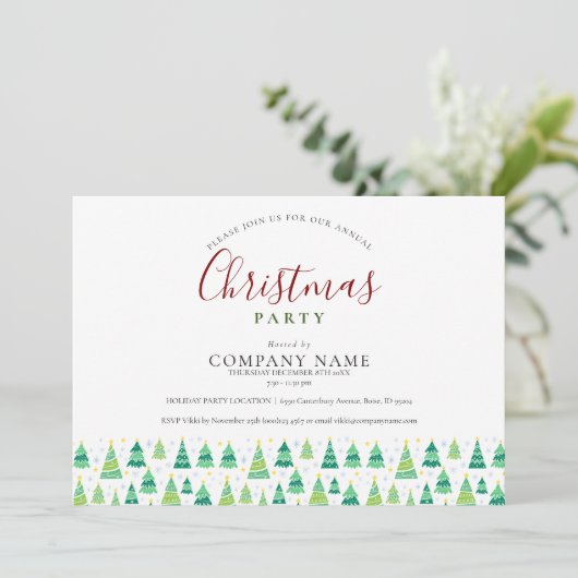 ビジネス企業のクリスマスツリーズホリデーパーティー 招待状 (スタンド正面)