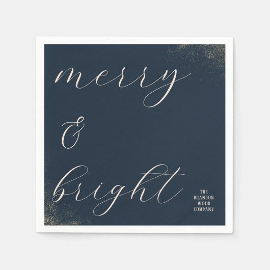 ビジネス企業のネイビーと金ゴールドホリデー スタンダードカクテルナプキン (正面)