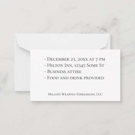 ビジネス企業のパーティの招待状 ノートカード (裏面)