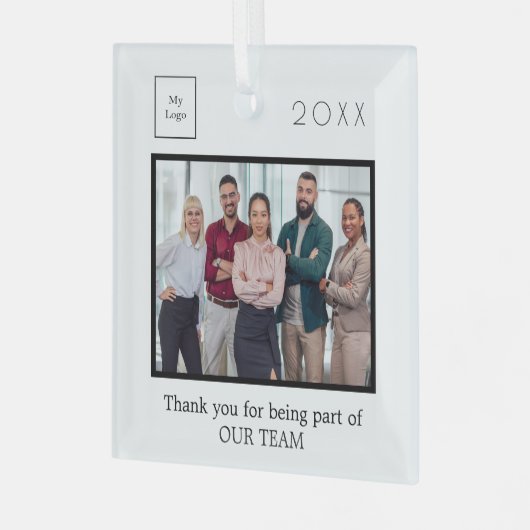 ビジネス企業のロゴの感謝してい写真をチームに組み込む ガラスオーナメント (正面左)
