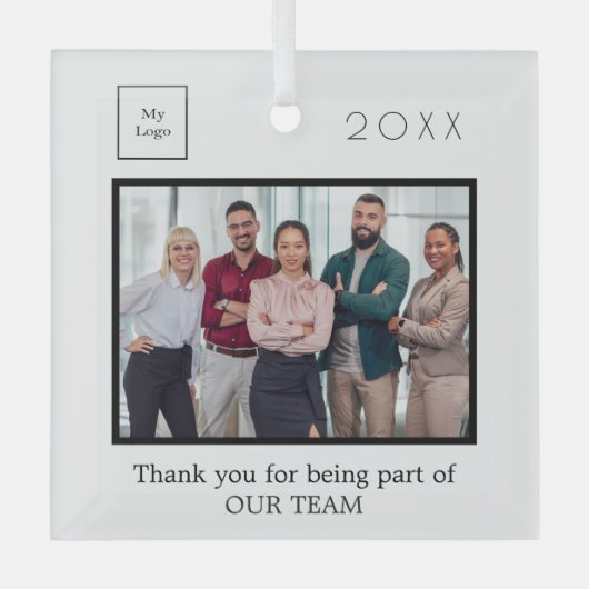 ビジネス企業のロゴの感謝してい写真をチームに組み込む ガラスオーナメント (正面)