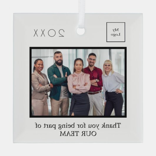 ビジネス企業のロゴの感謝してい写真をチームに組み込む ガラスオーナメント (裏面)