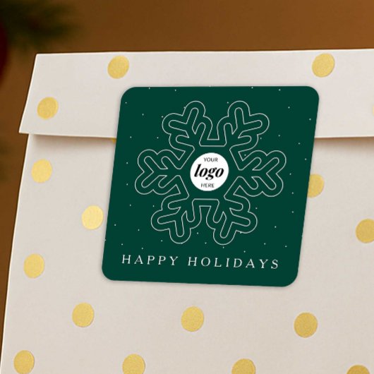 ビジネス企業のロゴクリスマススノーフレークグリーン スクエアシール