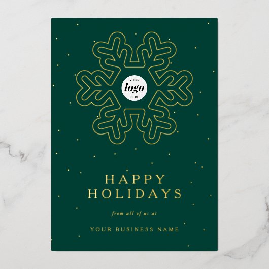 ビジネス企業のロゴクリスマススノーフレークグリーン 箔シーズンカード (正面)
