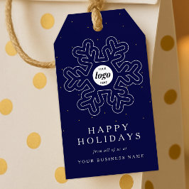 ビジネス企業のロゴクリスマススノーフレークネイビー ギフトタグ