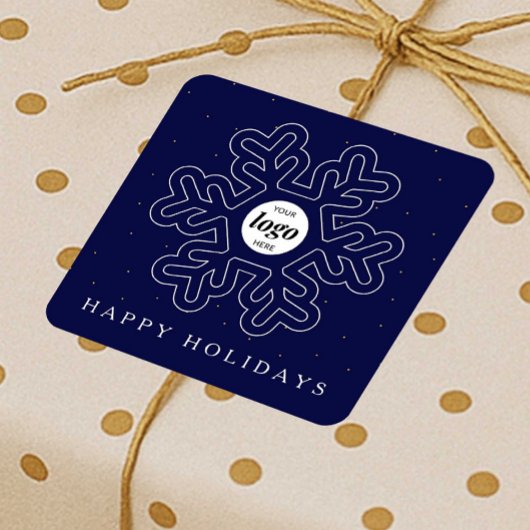 ビジネス企業のロゴクリスマススノーフレークネイビー スクエアシール