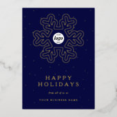ビジネス企業のロゴクリスマススノーフレークネイビー 箔シーズンカード (正面)