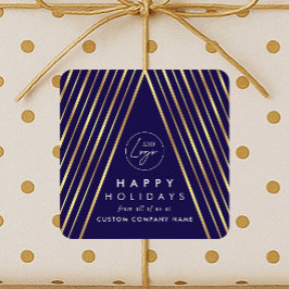 ビジネス企業のロゴネイビー金ゴールドクリスマスツリー スクエアシール