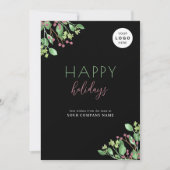 ビジネス企業のロゴハッピーホリデーズブラック シーズンカード (正面)