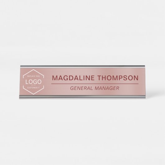ビジネス企業のロゴバラ金ゴールドメタリック デスクネームプレート (正面)