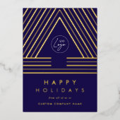 ビジネス企業のロゴ海軍の幾何学的クリスマス 箔シーズンカード (正面)