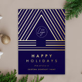 ビジネス企業のロゴ海軍の幾何学的クリスマス 箔シーズンカード