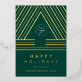 ビジネス企業のロゴ緑の幾何学的クリスマス 箔シーズンカード (正面)
