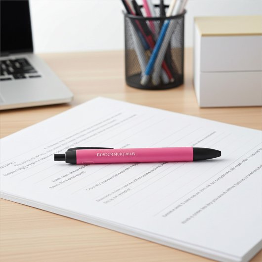 ビジネス企業のロゴ、名前の両面ホワイトピンク 黒ボールペン
