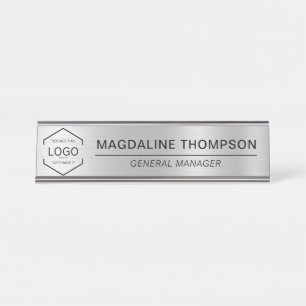 ビジネス企業のロゴSilver Metallic デスクネームプレート