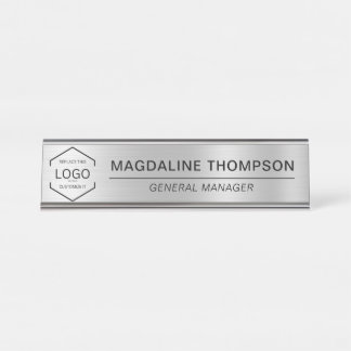ビジネス企業のロゴSilver Metallic デスクネームプレート