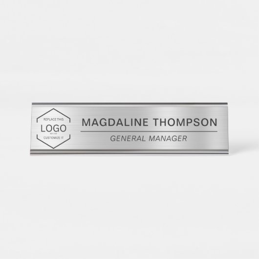 ビジネス企業のロゴSilver Metallic デスクネームプレート (正面)
