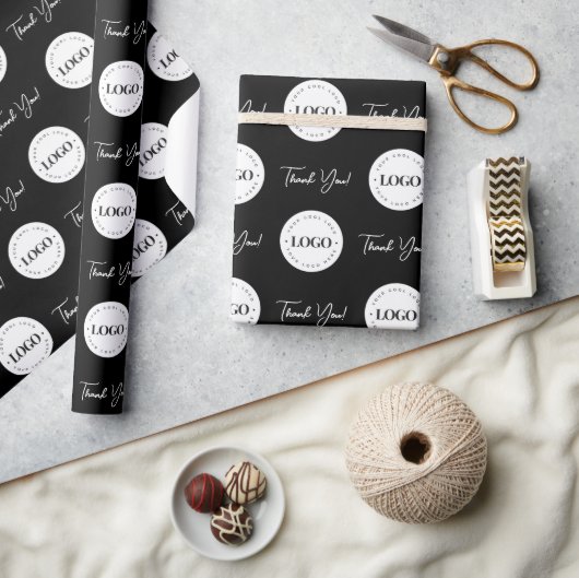 ビジネス会社のカスタムロゴありがとうミニマリスト ラッピングペーパー (クラフト)