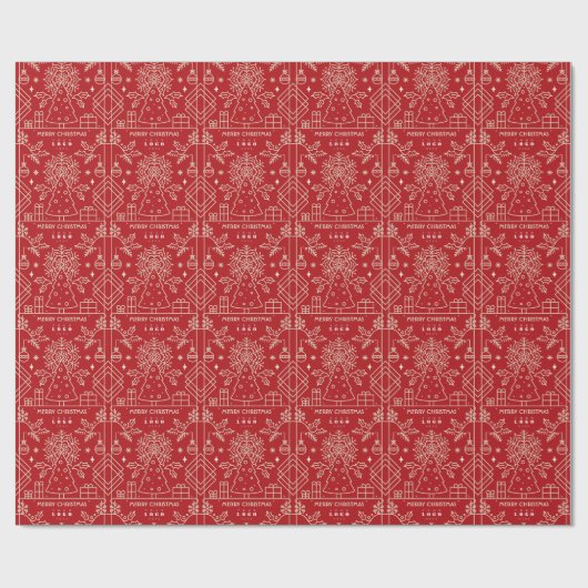 ビジネス会社のロゴメリークリスマスレッド金ゴールドアート ラッピングペーパー (フラット)