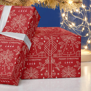 ビジネス会社のロゴメリークリスマスレッド金ゴールドアート ラッピングペーパー