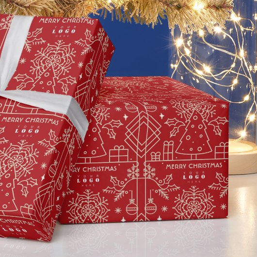 ビジネス会社のロゴメリークリスマスレッド金ゴールドアート ラッピングペーパー