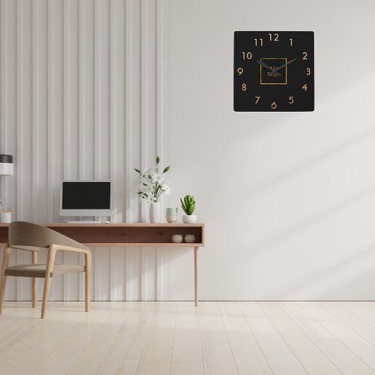 ビジネス会社のロゴ黒金ゴールド角壁時計 スクエア壁時計