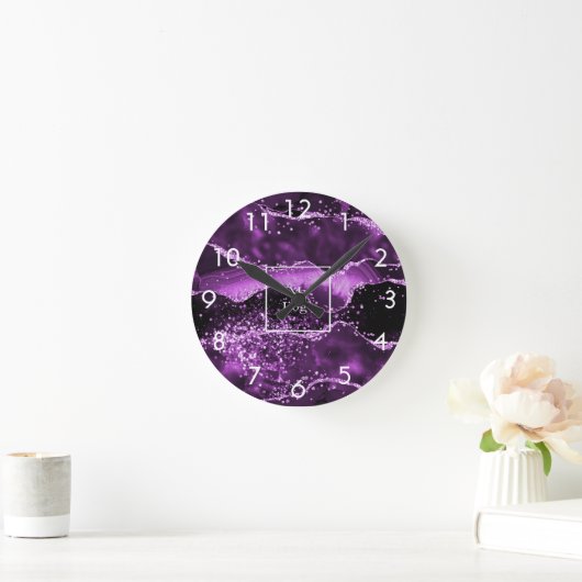 ビジネス会社ロゴ：紫のアゲート大理石ピンク  ラウンド壁時計 (ホーム)