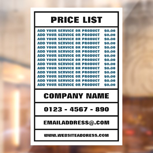 ビジネス価格リストと情報 ウィンドウサイン (シート2)