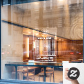 ビジネス価格リスト、情報とロゴ ウィンドウサイン (カフェ窓)