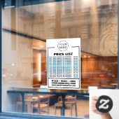 ビジネス価格リスト、情報とロゴ ウィンドウサイン (カフェ窓)