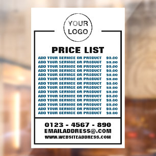 ビジネス価格リスト、情報とロゴ ウィンドウサイン