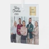 ビジネス写真のロゴのクリスマスモダン ガラスオーナメント (正面左)