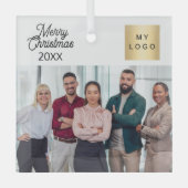 ビジネス写真のロゴのクリスマスモダン ガラスオーナメント (正面)