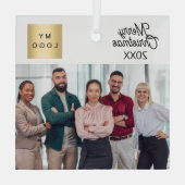 ビジネス写真のロゴのクリスマスモダン ガラスオーナメント (裏面)