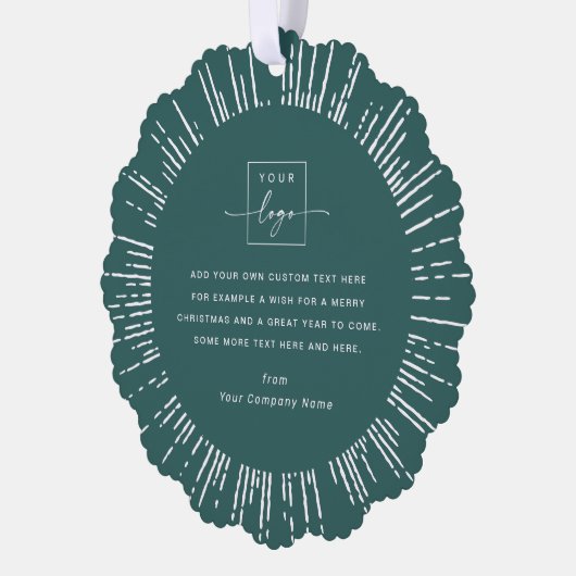 ビジネス写真のロゴ松の緑メリークリスマス オーナメントカード (左)