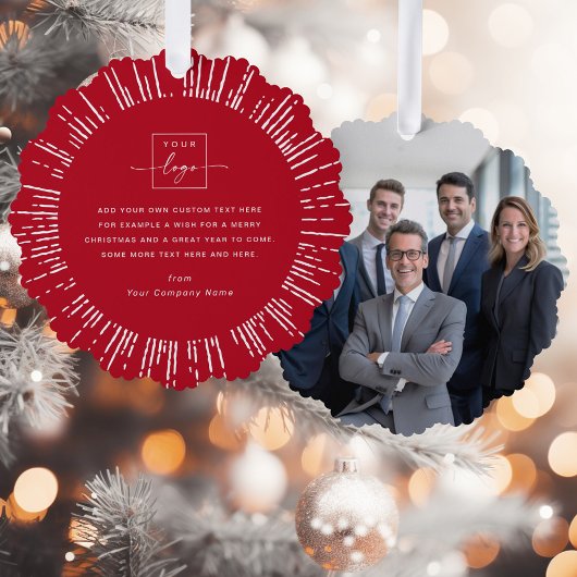 ビジネス写真ロゴ深い赤メリークリスマス オーナメントカード