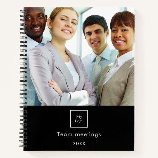 ビジネス写真ロゴ 黒 白 チーム QRコード ノートブック (正面)