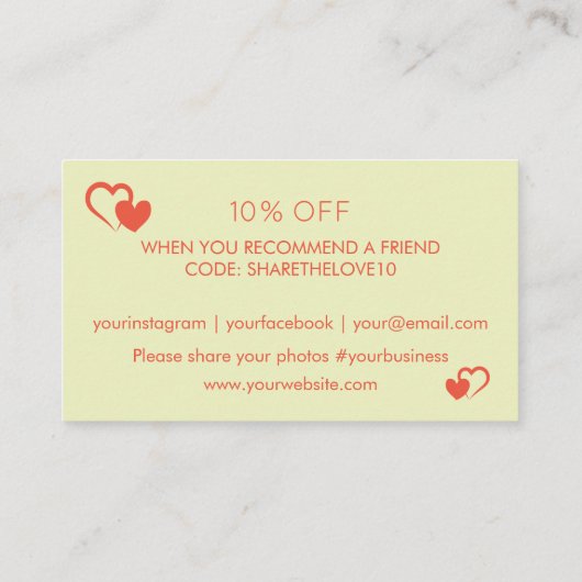 ビジネス割引バレンタインハート 名刺 (裏面)