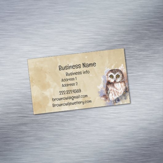 ビジネス名かわいい水色フクロウ鳥の野生動物 マグネット名刺 (インサイチュ)