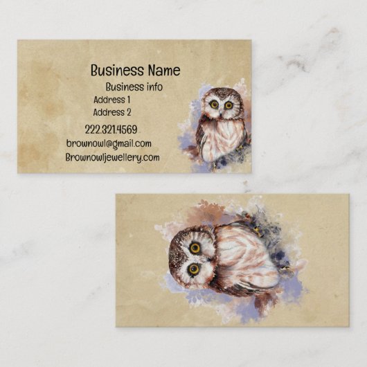 ビジネス名かわいい水色フクロウ鳥の野生動物 名刺 (正面/裏面)