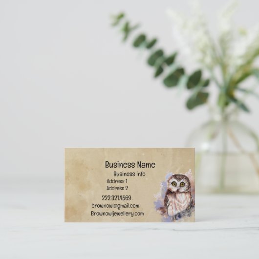 ビジネス名かわいい水色フクロウ鳥の野生動物 名刺 (スタンド正面)