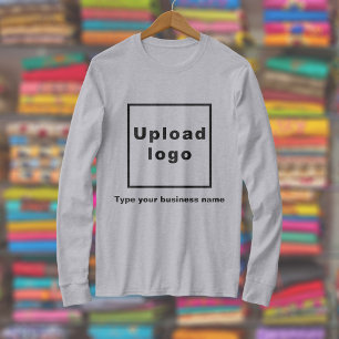 ビジネス名とロゴのグレー長袖 Tシャツ