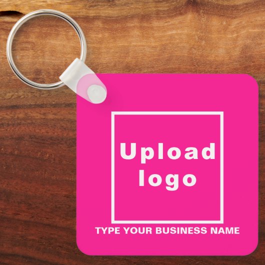 ビジネス名とロゴピンクスクウェアKeychain キーホルダー (正面)
