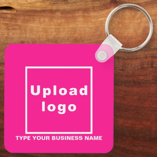 ビジネス名とロゴピンクスクウェアKeychain キーホルダー (裏面)