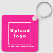 ビジネス名とロゴピンクスクウェアKeychain キーホルダー (裏面)