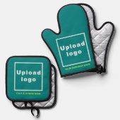 ビジネス名とロゴ(緑のティール（緑がかった色）) 鍋つかみ&鍋敷きセット (正面/裏面)