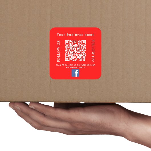 ビジネス名の明るい赤のQRコードFacebook スクエアシール