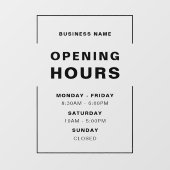 ビジネス名を付けたブラックミニマリストの営業時間 ウィンドウサイン (シート)