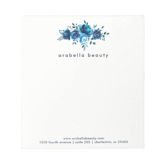 ビジネス名を持つシックなブルーウォーターフローラ ノートパッド (正面)