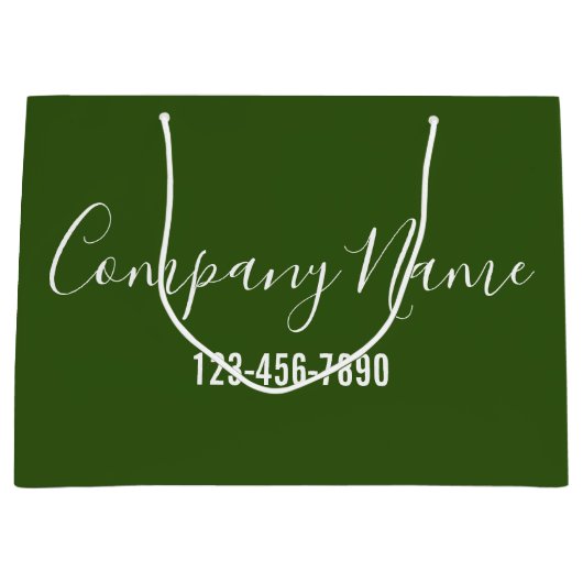 ビジネス名グリーンおよびホワイトスクリプトの電話番号 ラージペーパーバッグ (正面)